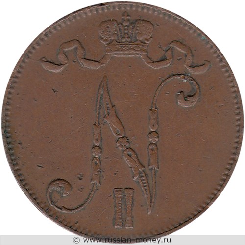 Монета 5 пенни (penniä) 1914 года. Аверс