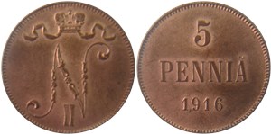 5 пенни (penniä) 1916 5 пенни