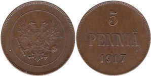 5 пенни (penniä) 1917 5 пенни (орёл)