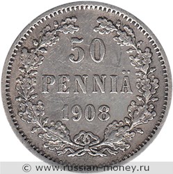 Монета 50 пенни (penniä) 1908 года 50 пенни  (L). Реверс