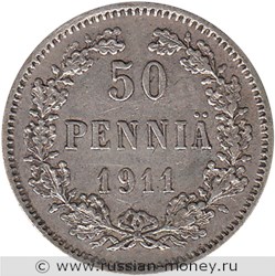 Монета 50 пенни (penniä) 1911 года (L). Реверс