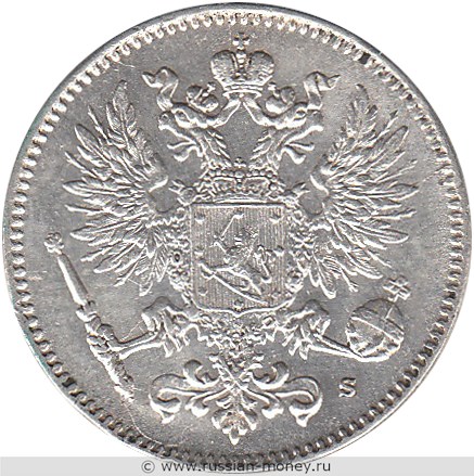 Монета 50 пенни (penniä) 1917 года (S, орёл с коронами). Аверс