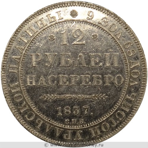 Монета 12 рублей 1837 года. Стоимость. Реверс