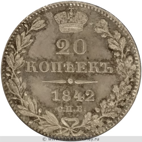 Монета 20 копеек 1842 года (СПБ АЧ). Стоимость. Реверс