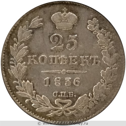 Монета 25 копеек 1836 года (СПБ НГ). Стоимость. Реверс