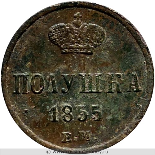 Монета Полушка 1855 года (ЕМ). Стоимость. Реверс