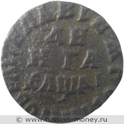 Монета Денга 1714 года (҂АѰДI, ПОВЕЛIТЕЛЬ). Стоимость. Реверс