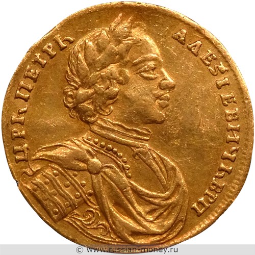 Монета Двойной червонец 1714 года. Стоимость, разновидности, цена по каталогу. Аверс