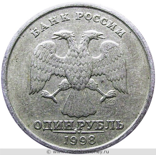 Монета 1 рубль 1998 года (СПМД). Стоимость, разновидности, цена по каталогу. Аверс