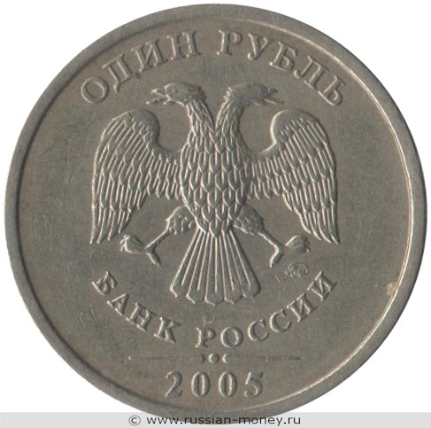 Монета 1 рубль 2005 года (ММД). Стоимость, разновидности, цена по каталогу. Аверс