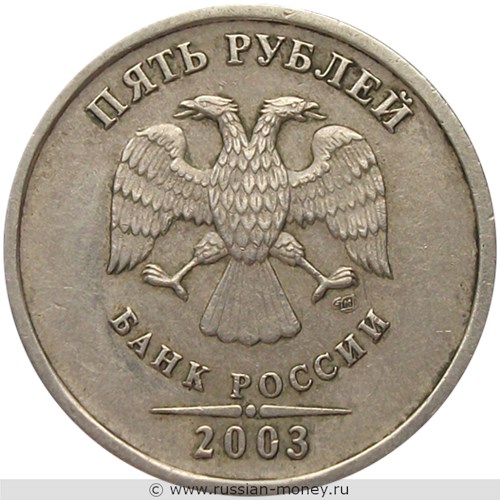 Монета 5 рублей 2003 года (СПМД). Стоимость, разновидности, цена по каталогу. Аверс