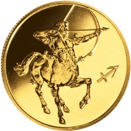 Монета 50 рублей 2003 года Знаки зодиака. Стрелец. Стоимость. Аверс