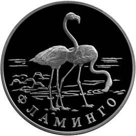 Монета 1 рубль 1997 года Красная книга. Фламинго. Стоимость. Реверс