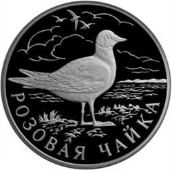 Монета 1 рубль 1999 года Красная книга. Розовая чайка. Стоимость. Реверс