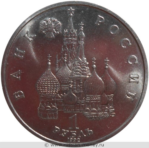 Монета 1 рубль 1992 года Янка Купала, 110 лет со дня рождения. Стоимость, разновидности, цена по каталогу. Аверс