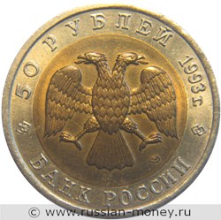 Монета 50 рублей 1993 года Красная книга. Гималайский медведь. Стоимость. Аверс