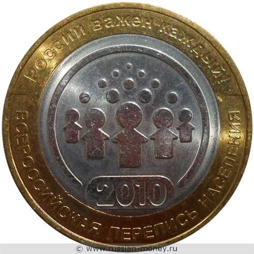Монета 10 рублей 2010 года Всероссийская перепись населения. Стоимость. Реверс