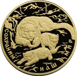 Монета 10000 рублей 2000 года Сохраним наш мир. Снежный барс. Стоимость. Аверс
