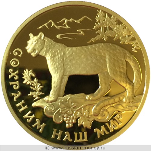 Монета 100 рублей 2011 года Сохраним наш мир. Переднеазиатский леопард. Стоимость. Реверс