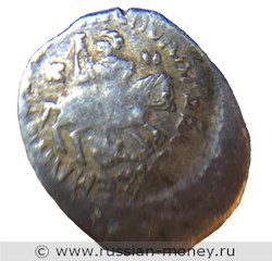 Монета Денга (всадник с копьём, КN, на обороте Сирена, круговые надписи) . Аверс