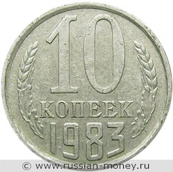 Монета 10 копеек 1983 года. Стоимость, разновидности, цена по каталогу. Реверс