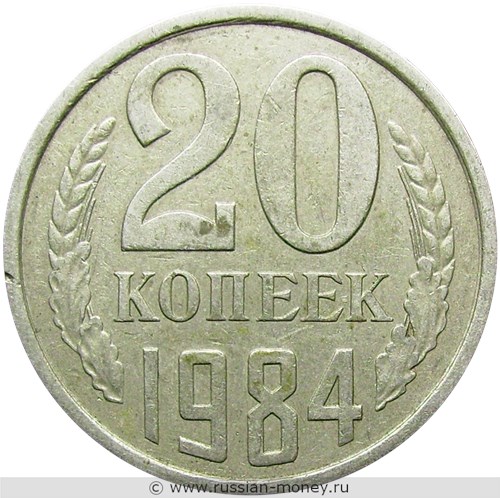 Монета 20 копеек 1984 года. Стоимость, разновидности, цена по каталогу. Реверс