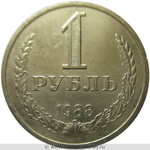 Монета 1 рубль 1988 года. Стоимость, разновидности, цена по каталогу. Реверс