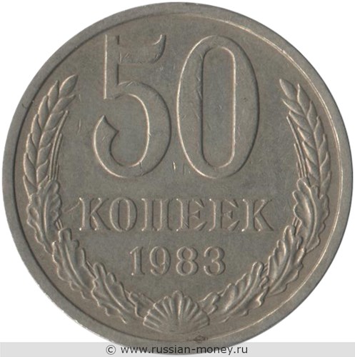 Монета 50 копеек 1983 года. Стоимость, разновидности, цена по каталогу. Реверс