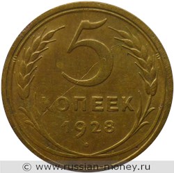 Монета 5 копеек 1928 года. Стоимость, разновидности, цена по каталогу. Реверс