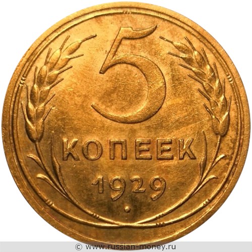 Монета 5 копеек 1929 года. Стоимость, разновидности, цена по каталогу. Реверс