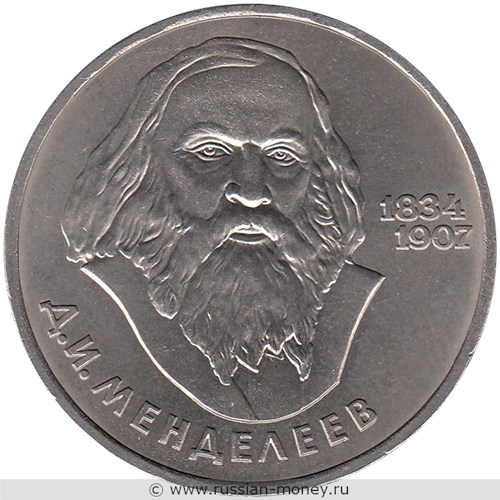 Монета 1 рубль 1984 года Д.И. Менделеев, 150-летие со дня рождения. Стоимость, разновидности, цена по каталогу. Реверс
