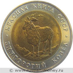 Монета 5 рублей 1991 года Красная книга. Винторогий козёл. Стоимость, разновидности, цена по каталогу. Реверс