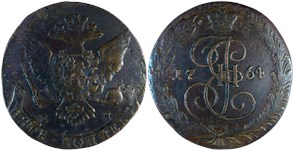 5 копеек 1764 года (ЕМ). Обычные короны