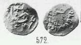 Денга (князь на троне, круговая надпись, на обороте человек с саблей и топором). Возле человека с серикой крючок