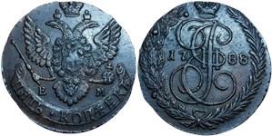 5 копеек 1788 года (ЕМ). Орёл 1787-1796 годов, большая корона