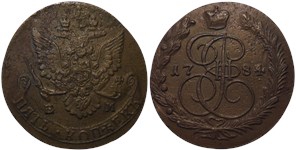 5 копеек 1784 года (ЕМ). Малая корона (тип 1780 года)