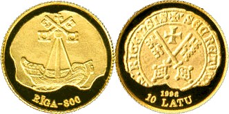 10 латов 1998 года 800 лет Риге. XIV век