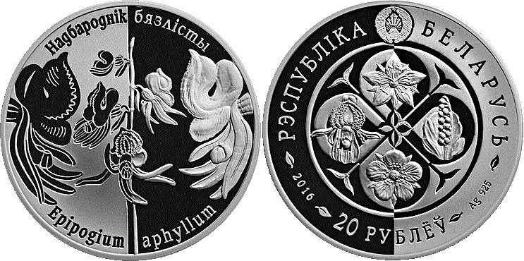 20 рублей 2016 года Надбородник безлистный. Разновидности, подробное описание