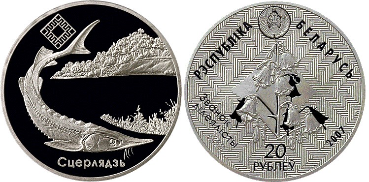 20 рублей 2007 года Заказник Днепро – Сожский. Разновидности, подробное описание