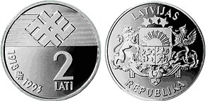 2 лата 1993 года 75 лет государственности Латвии. Разновидности, подробное описание