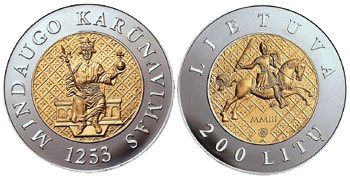 200 литов 2003 года 750 лет коронации Миндовга. Разновидности, подробное описание