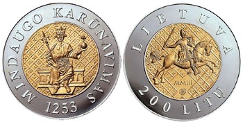 200 литов 2003 года 750 лет коронации Миндовга. Разновидности, подробное описание