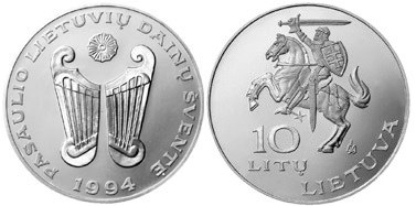 10 литов 1994 года Фестиваль песен литовцев мира. Разновидности, подробное описание