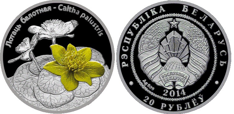 20 рублей 2014 года Калужница болотная. Разновидности, подробное описание