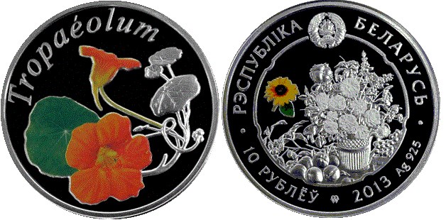 10 рублей 2013 года Настурция. Разновидности, подробное описание