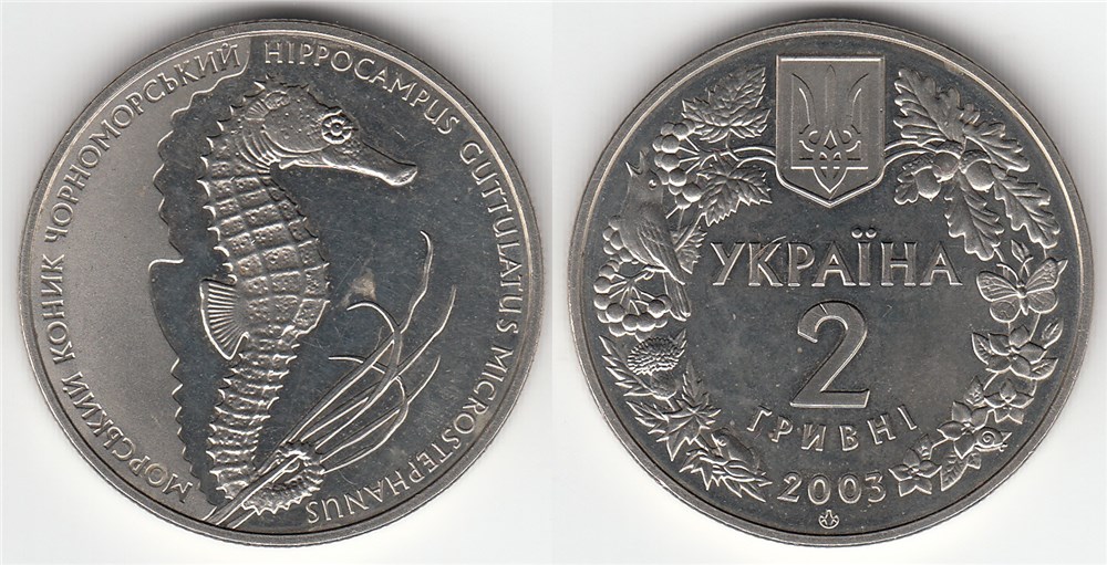 2 гривны 2003 года Морской конек. Разновидности, подробное описание