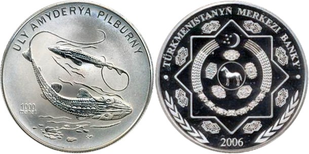1000 манат 2006 года Красная книга. Амударьинский большой лопатонос. Разновидности, подробное описание
