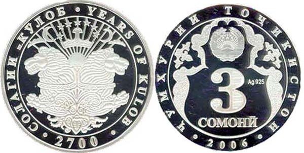 3 сомони 2006 года 2700-лет г. Куляба. Разновидности, подробное описание