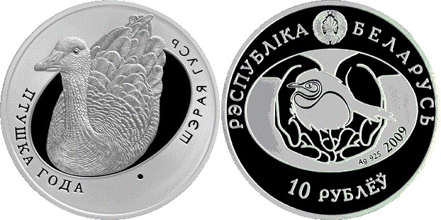 10 рублей 2009 года Серый гусь. Разновидности, подробное описание