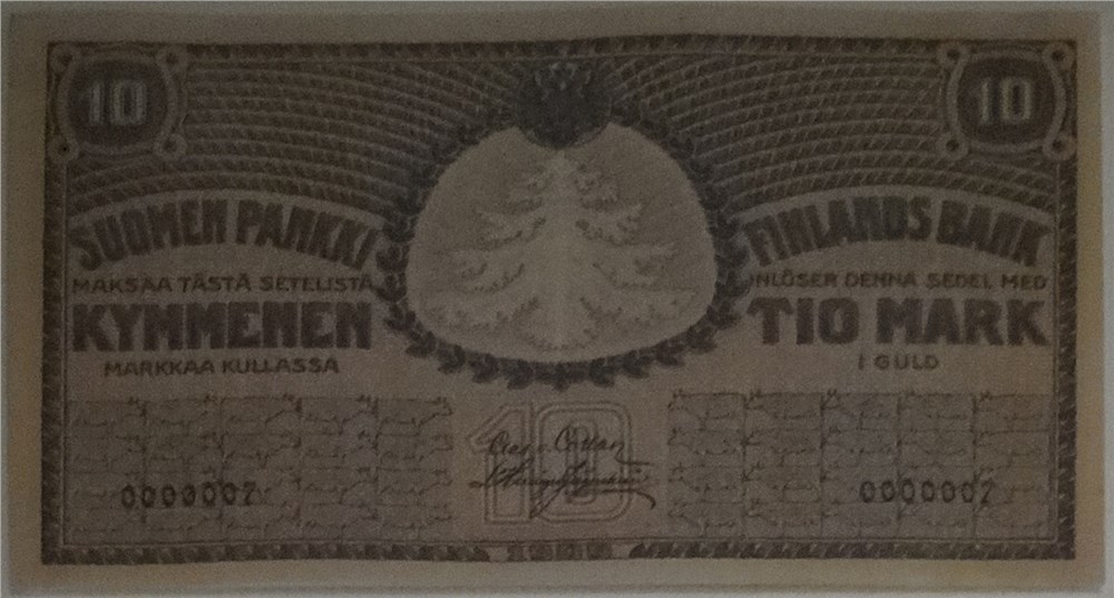 Банкнота 10 марок золотом. Финляндский банк 1909